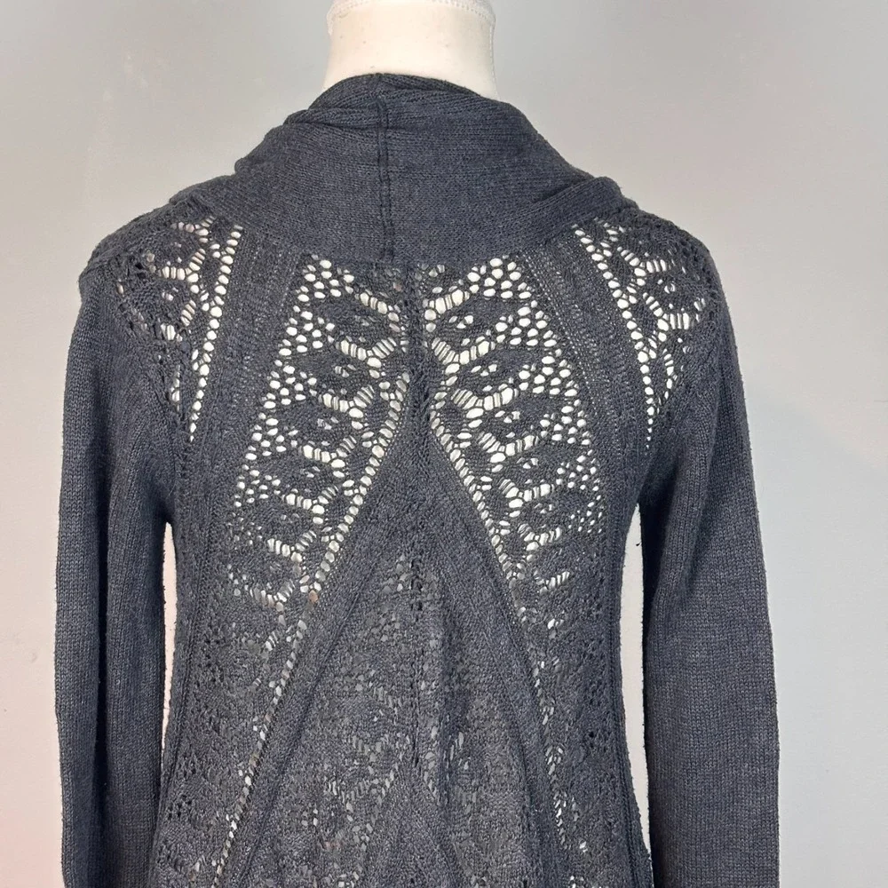 Cynthia‎ Rowley Womens Grey Cotton Open Knit Crochet open Cardigan sz Small Boho